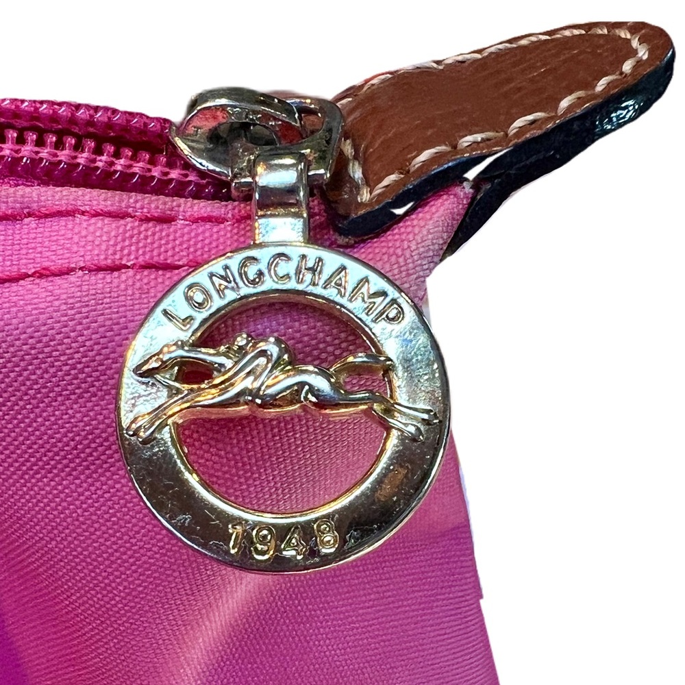 Longchamp Le Pliage Original tote, in pink nylon with brown leather trim. Used - Picture 3 of 14